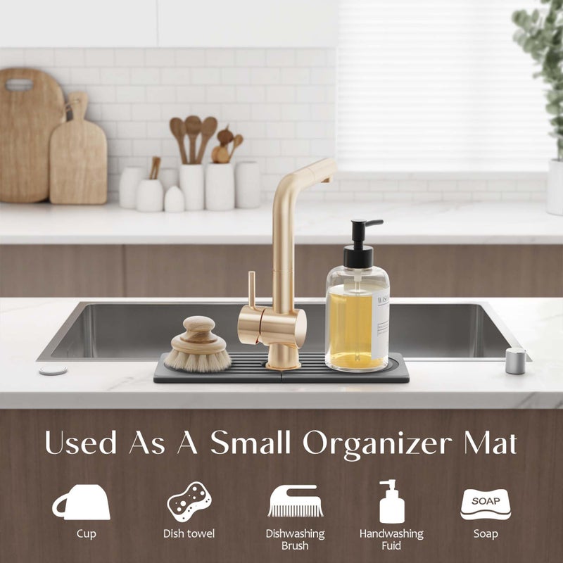 eormoe Diatomite Kitchen Faucet Mat - 14Inch Water Absorbing Stone Tray for Sink, Stone Fast-Drying Faucet Mat for Kitchen Counter Sink Accessories (Dark Grey, 14'' x 3.9'') - Image 5